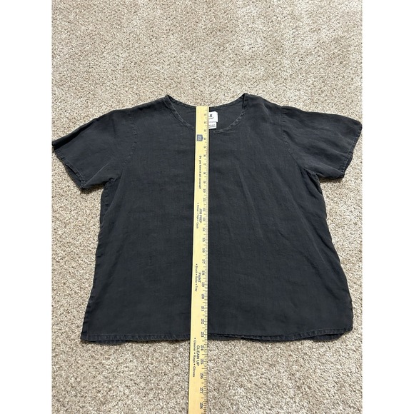 Flax by Jeanne Egelhart Linen Blouse Tee Shirt Womens Small Black Retired Top - Picture 5 of 5